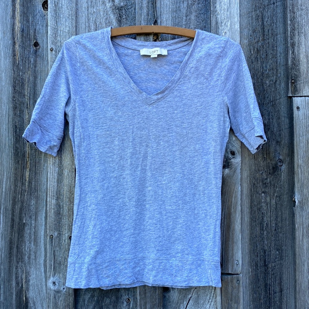LOFT Heathered Grey V Neck Tee